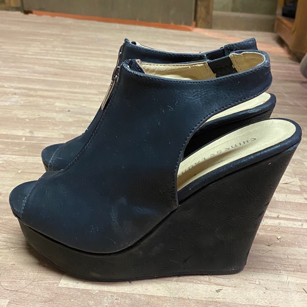 Black Zip Up Wedge Heel - Picture 3 of 7